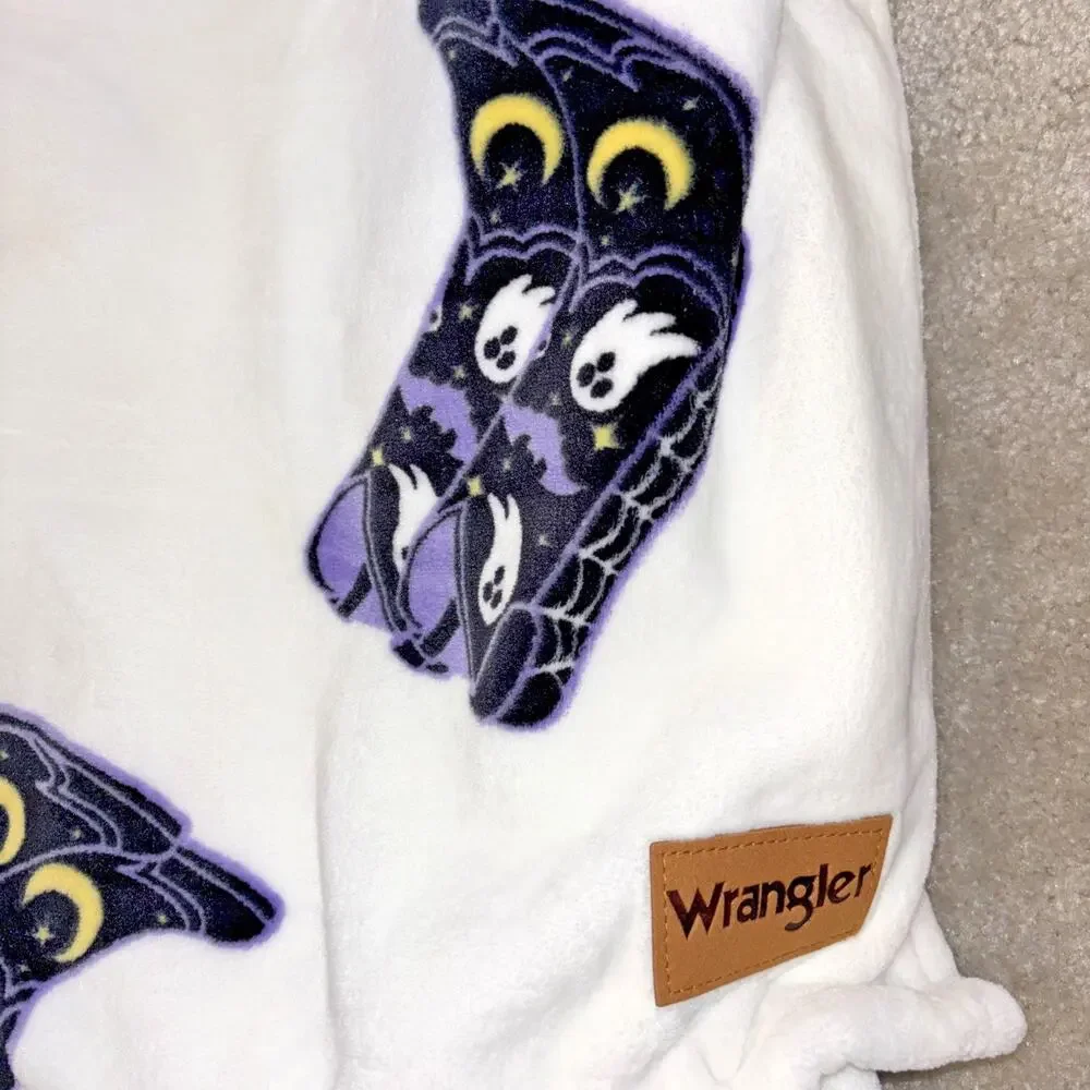 Wrangler Halloween Cowboy Boots Ghost Moon Oversized Plush Throw Blanket NEW